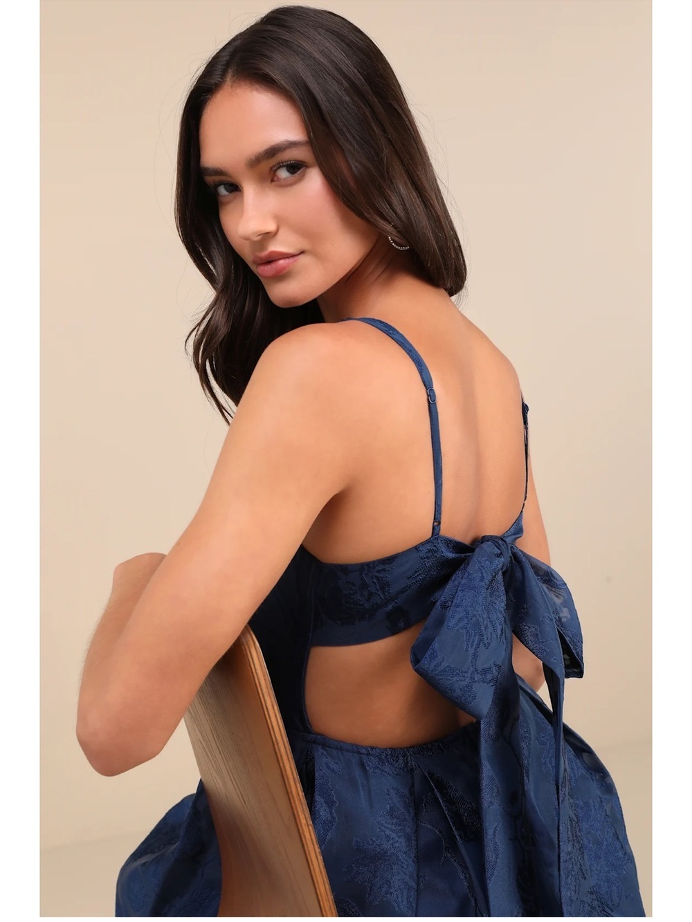 NWT Lulu’s Perfected Aura Navy Jacquard Tie-Back Maxi Dress with Pockets Large - Picture 6 of 11